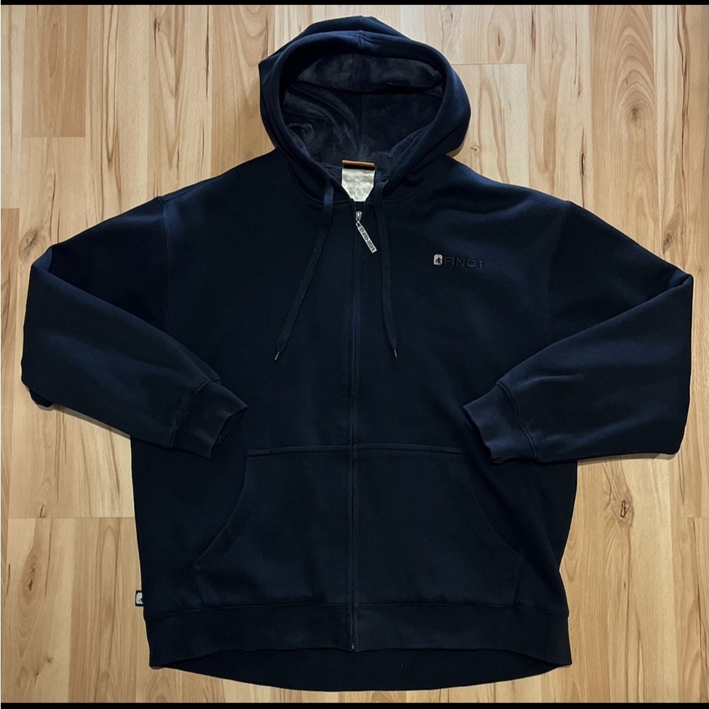 Vintage AND1 Velour Lined Zip Up Heavyweight Hoodie
